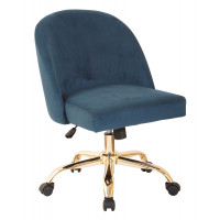 OSP Home Furnishings FL3224G-V14 Mid Back Office Chair in Azure Velvet with Gold Finish Base